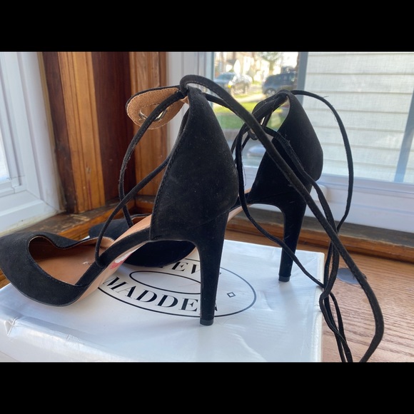 Black Suede Lace up Heels - Picture 4 of 7